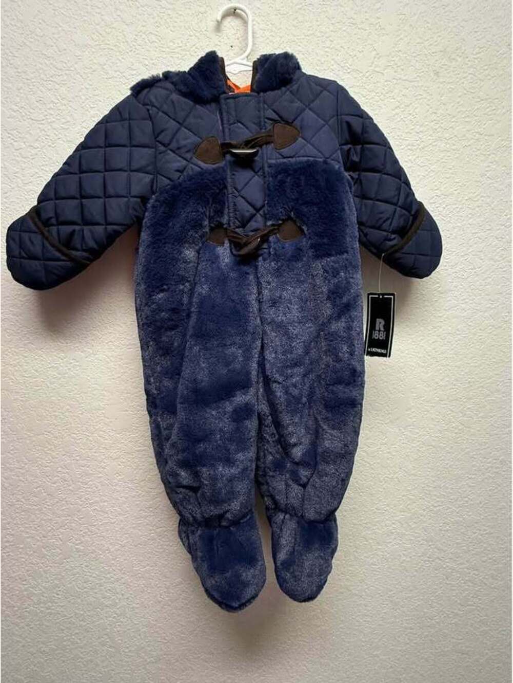 S.Rothschild 12M Teddy Plush Pram Suit Navy Quilted Baby Snowsuit New with Tags